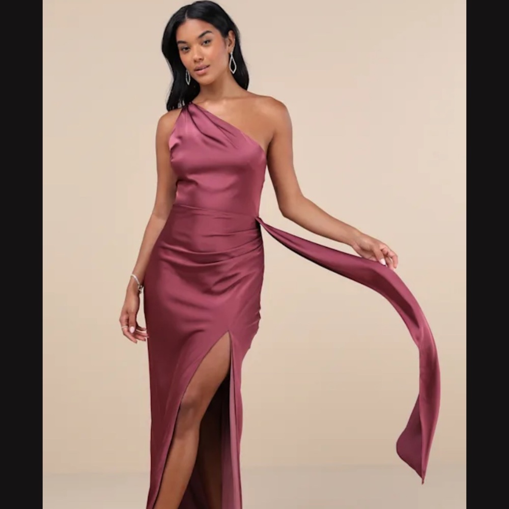 Lulus Signature Elegance Mauve Purple Satin One-shoulder Maxi Dress - Size S